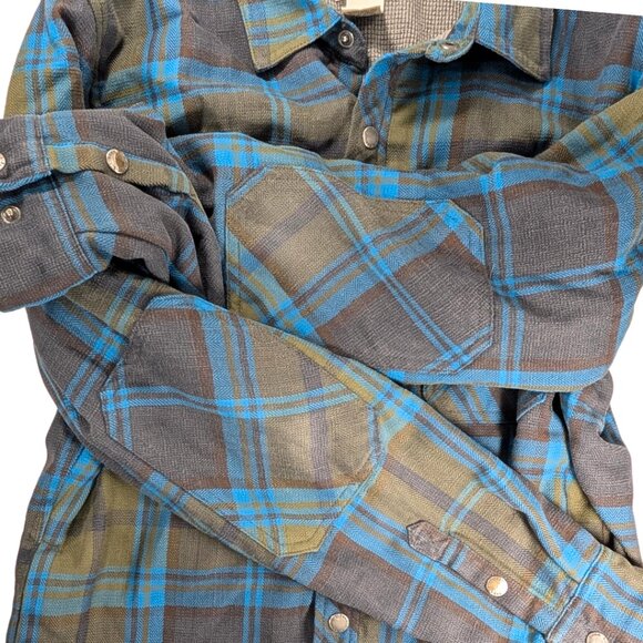 L.L.Bean Men's Small Brown Blue Plaid Lined Katahdin Performance Flannel Shirt - Picture 9 of 11